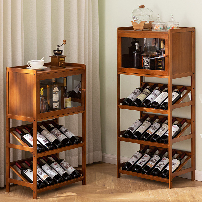 Home Bar Shelves - Solid Bamboo Wine Rack 3/4-Tier Floor