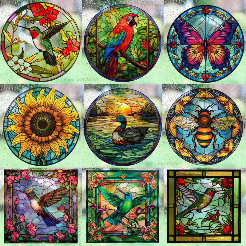 Old Fashioned Glass - Retro Colorful Stained Hummingbird Butterfly Flower