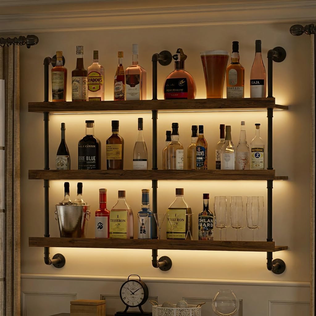 Home Bar Shelves - Wall Mounted Wine Rack With LED