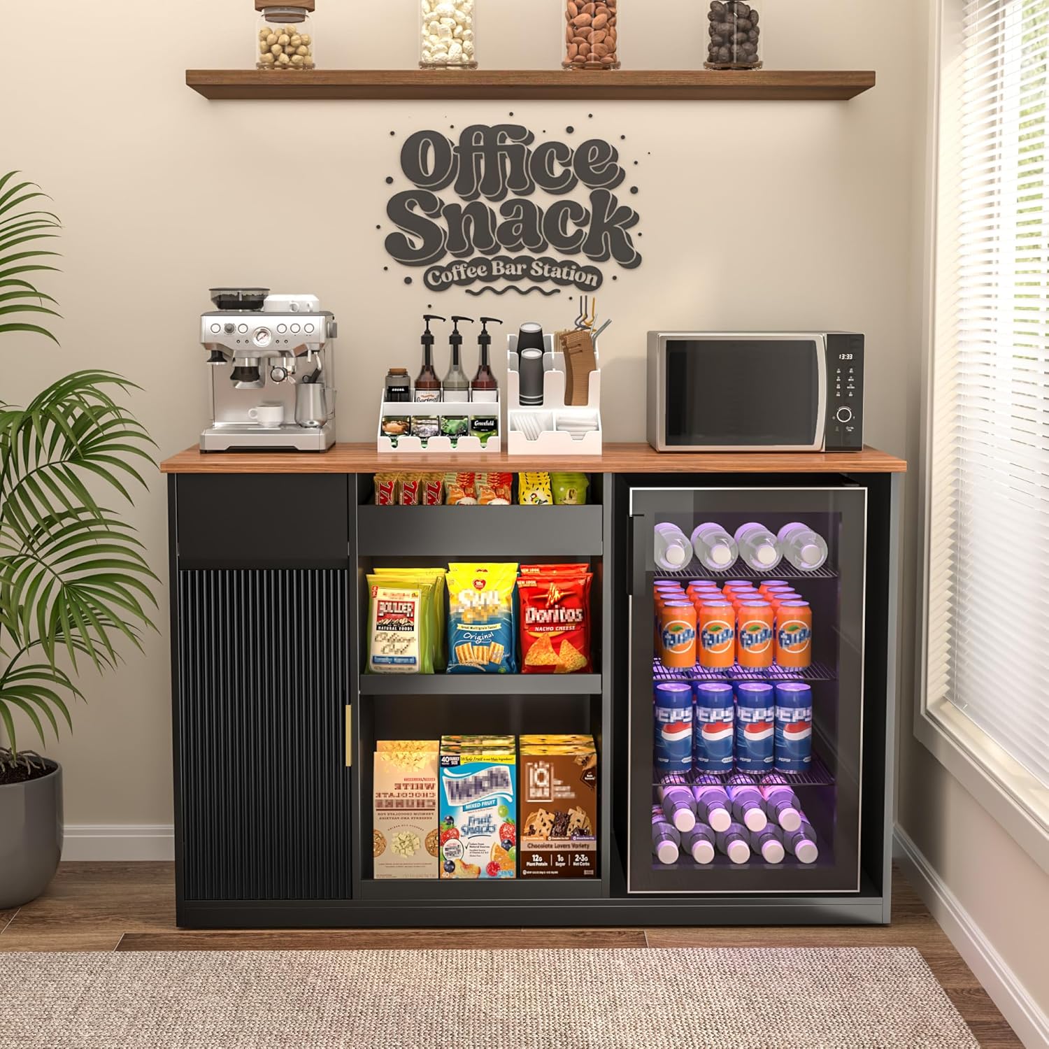 Home Bar Shelves - Snack Bar Cabinet with Fridge Space