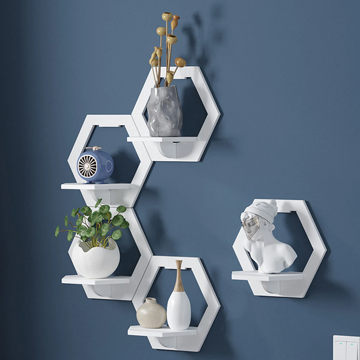 3Pcs Hexagon Wall Shelf Punch  - đánh giá và giá Home Bar Shelves