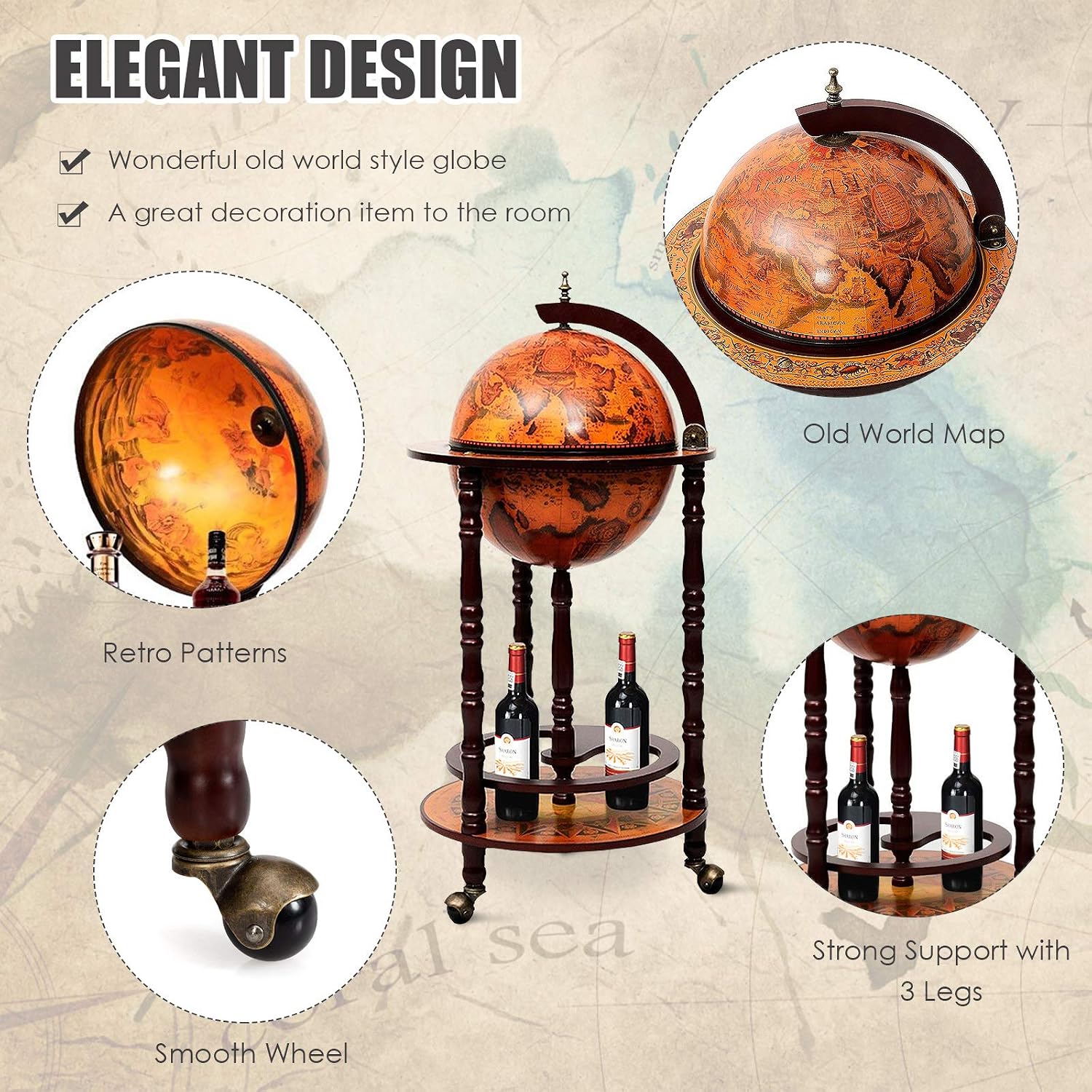 Globe Bar Cart Liquor Bar Cabi - đánh giá và giá Home Bar Shelves