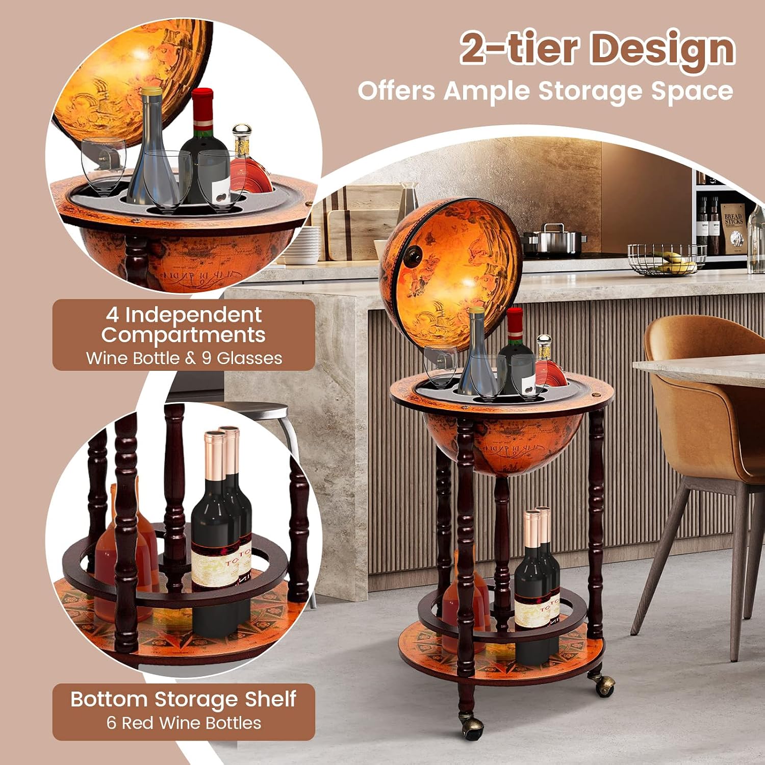 Globe Bar Cart Liquor Bar Cabi - đánh giá và giá Home Bar Shelves