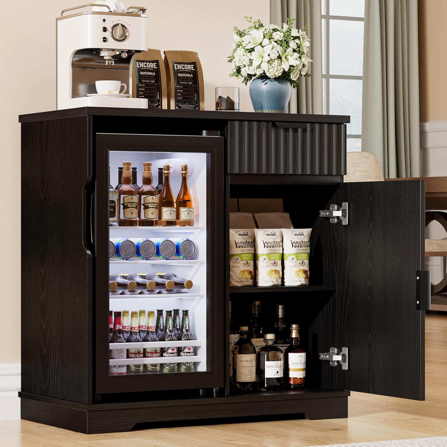 Fluted Coffee Bar Cabinet with - đánh giá và giá Home Bar And Fridge