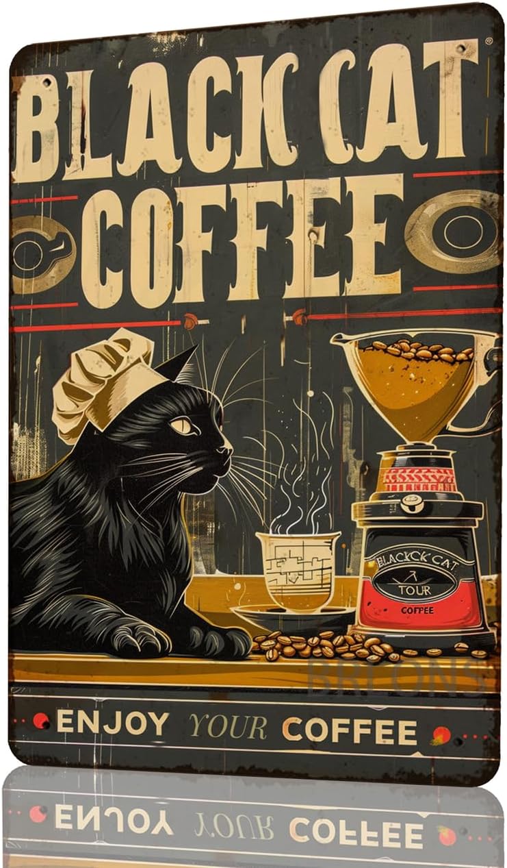 Metal Tin Sign Black Cat Coffe - đánh giá và giá Home Bar And Coffee