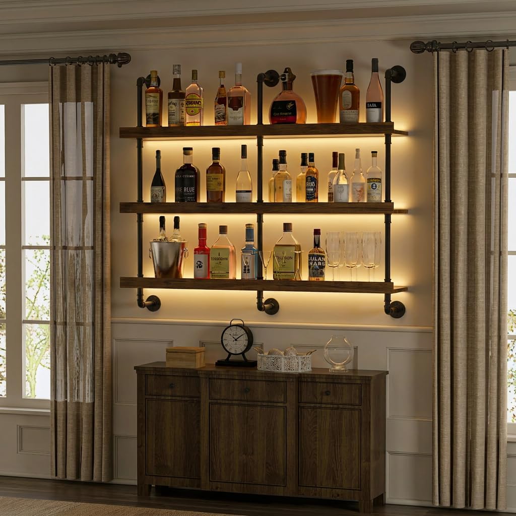 Wall Mounted Wine Rack With LE - đánh giá và giá Home Bar Shelves