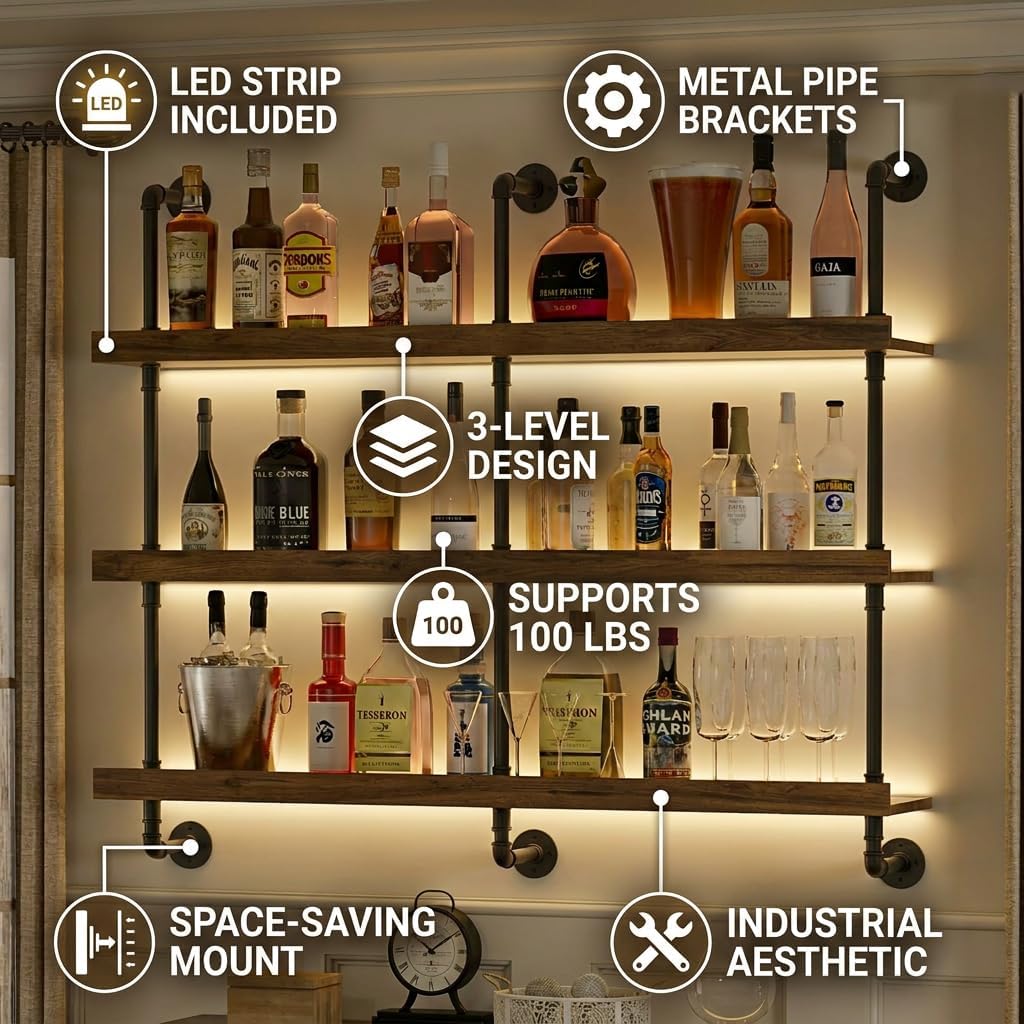 Wall Mounted Wine Rack With LE - đánh giá và giá Home Bar Shelves
