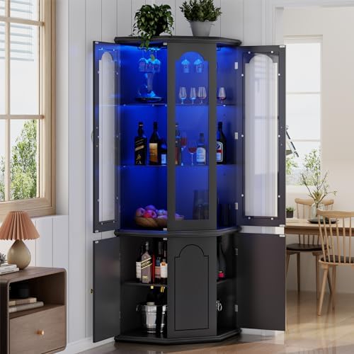 Corner Bar Cabinet w/LED Light - đánh giá và giá Home Bar Shelves