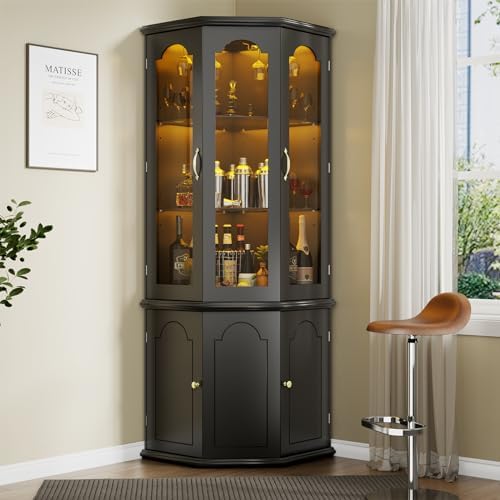 Corner Bar Cabinet w/LED Light - đánh giá và giá Home Bar Shelves