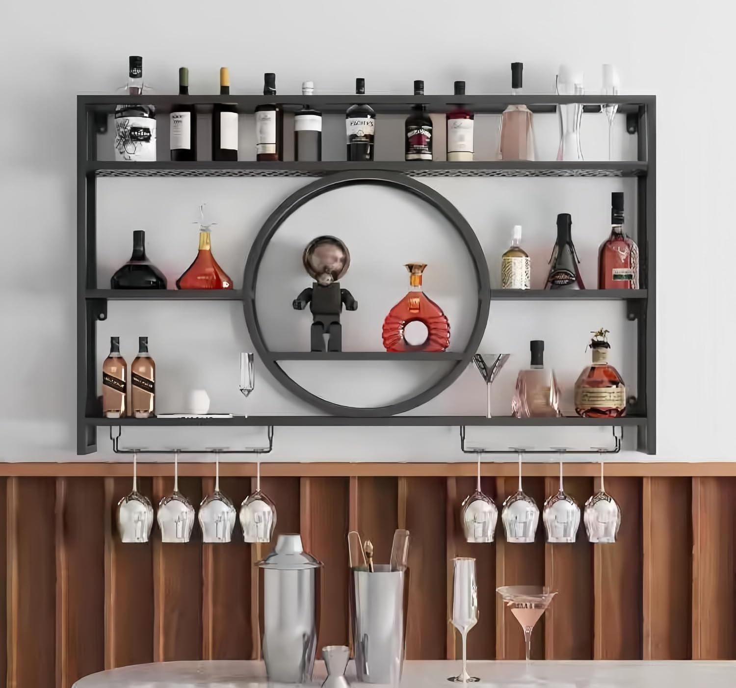 Black Metal Wall Mounted Wine  - đánh giá và giá Home Bar Shelves