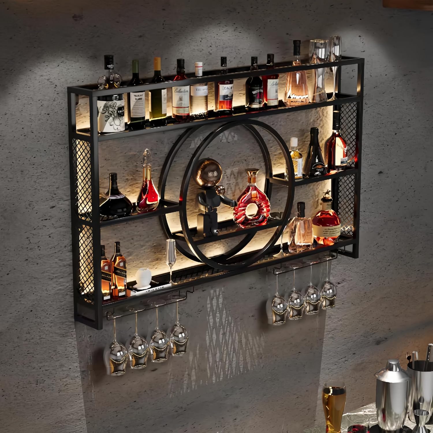 Black Metal Wall Mounted Wine  - đánh giá và giá Home Bar Shelves