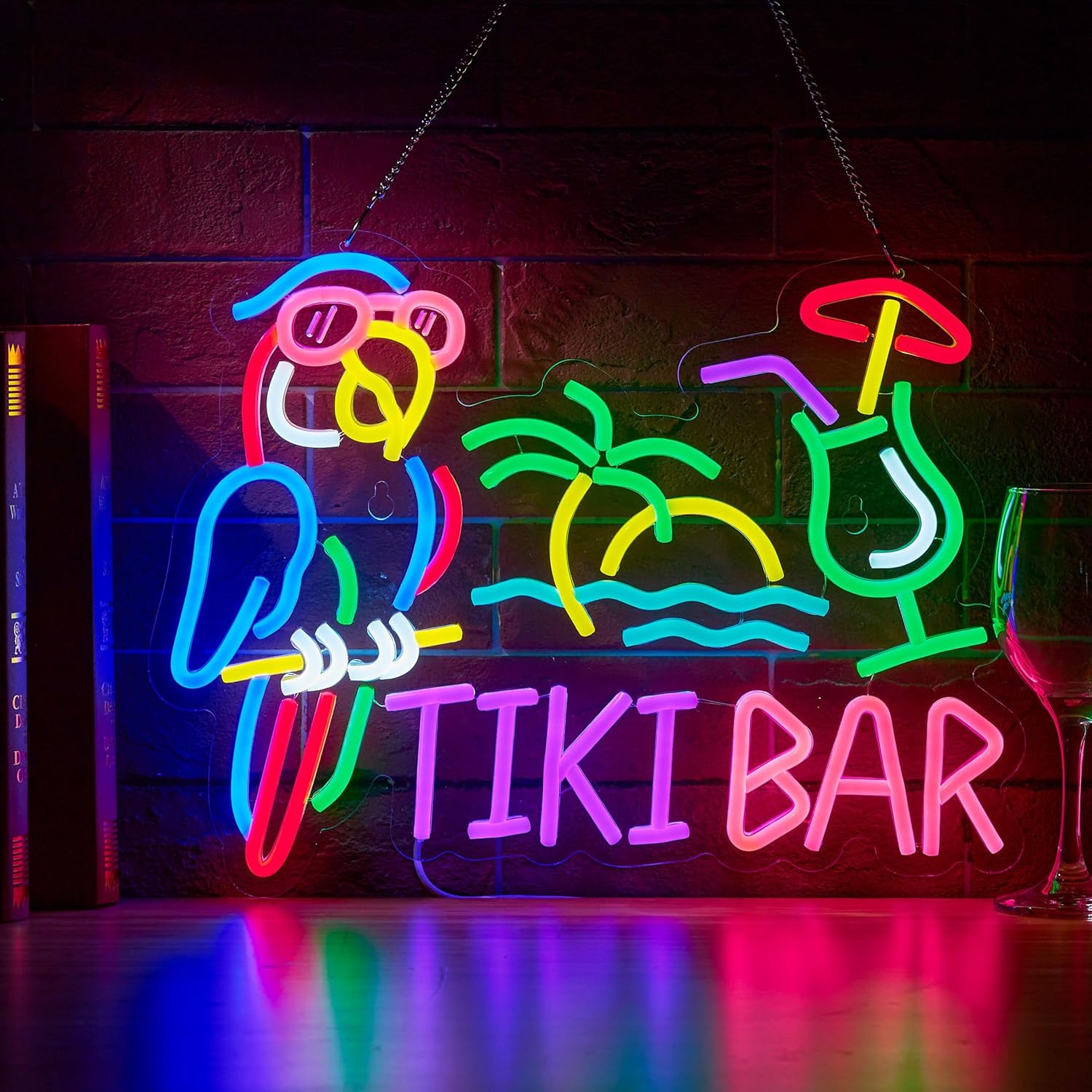 Tiki Bar Parrot Palm Tree Neon - đánh giá và giá Home Bar Signs