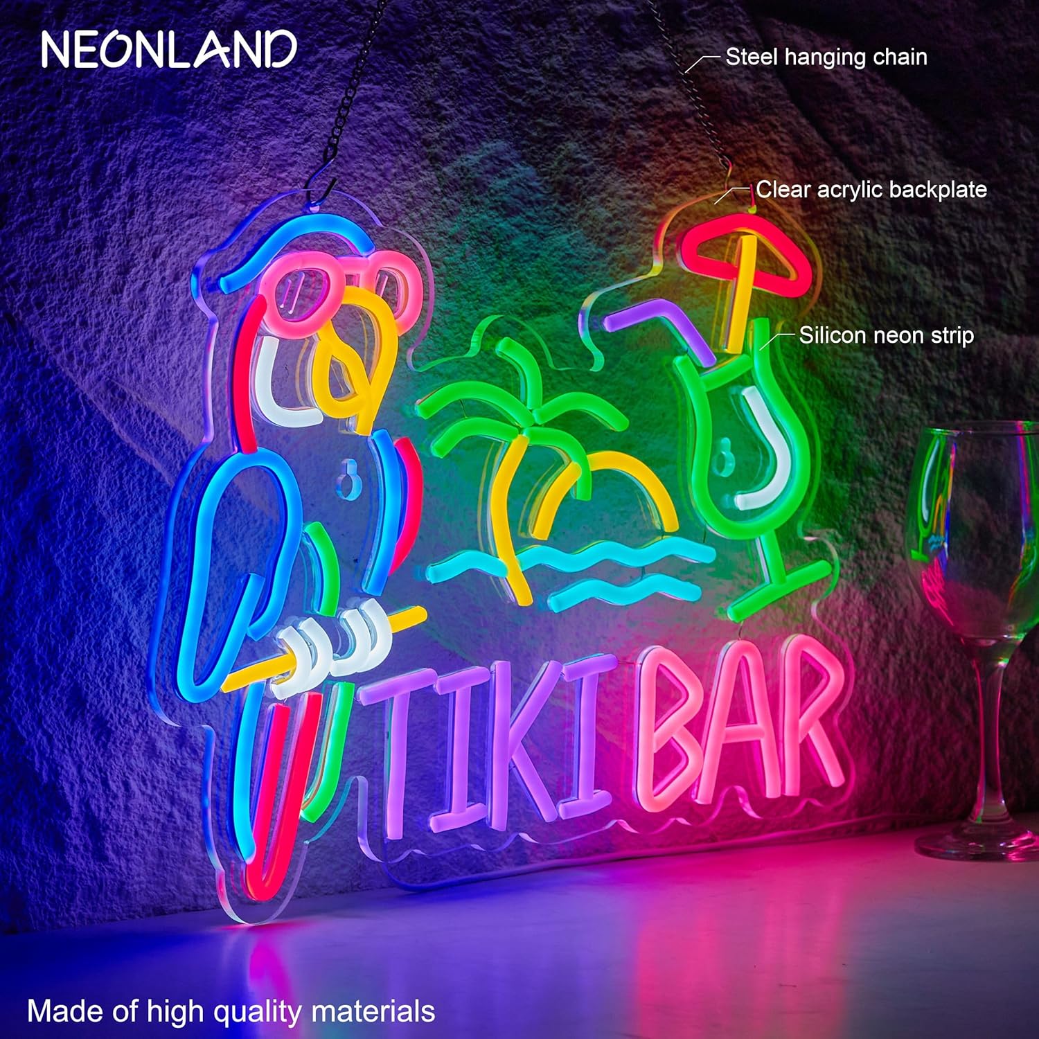Tiki Bar Parrot Palm Tree Neon - đánh giá và giá Home Bar Signs