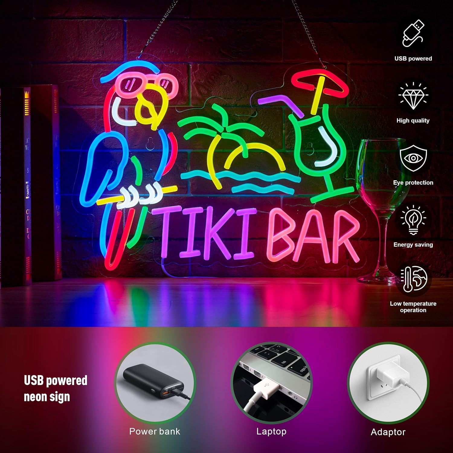 Tiki Bar Parrot Palm Tree Neon - đánh giá và giá Home Bar Signs