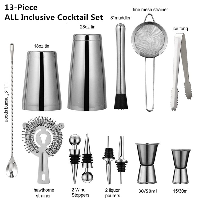 13 Cái/bộ Bình Lắc Pha Cocktai - đánh giá và giá Boston Shaker Set
