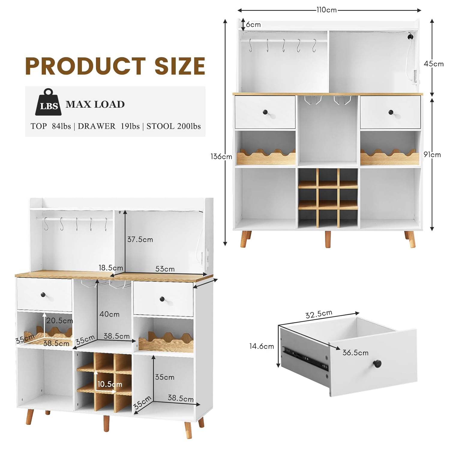 Wine Bar Cabinet with Power Ou - đánh giá và giá Home Bar Shelves