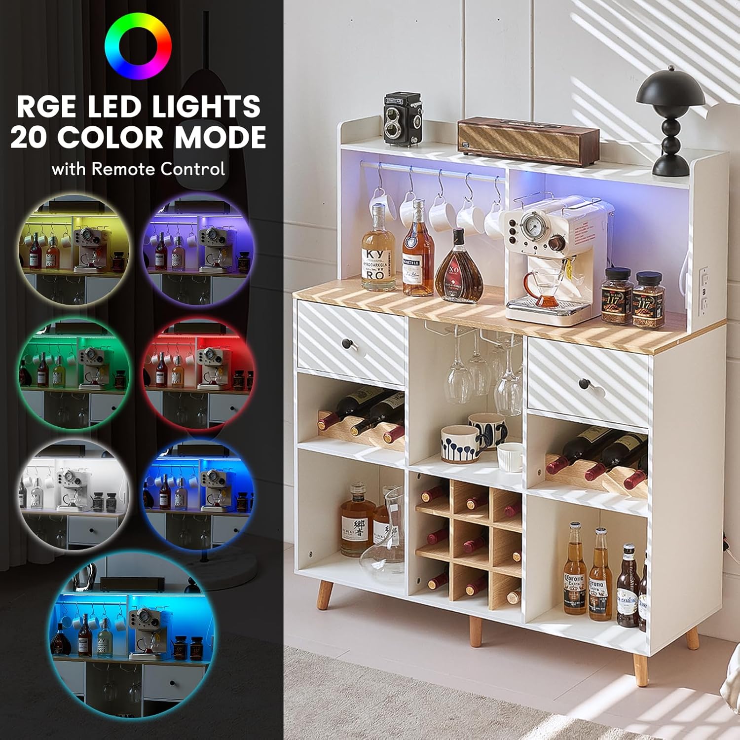 Wine Bar Cabinet with Power Ou - đánh giá và giá Home Bar Shelves